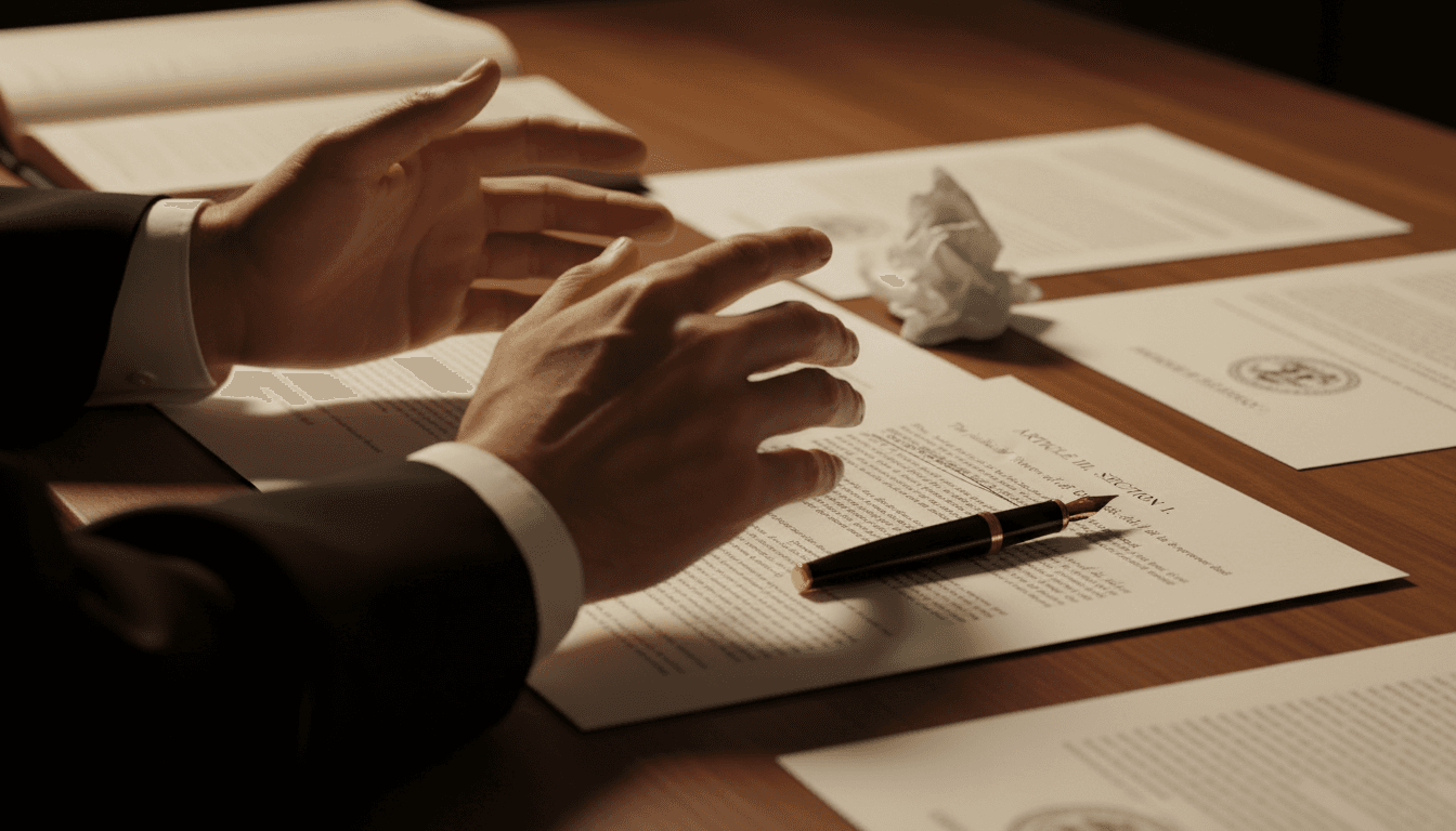 Hands reviewing legal documents during a session