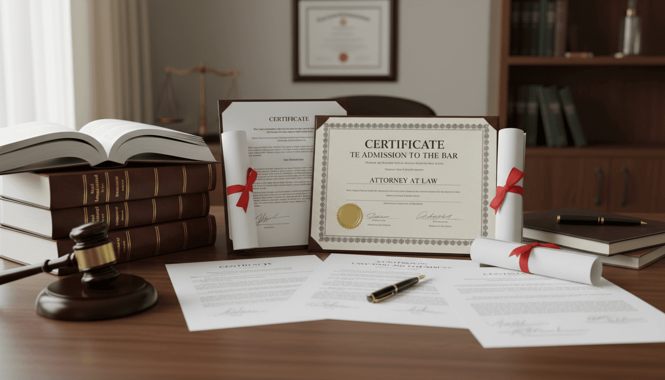 legal documents and certificate on a desk with a gavel and law books