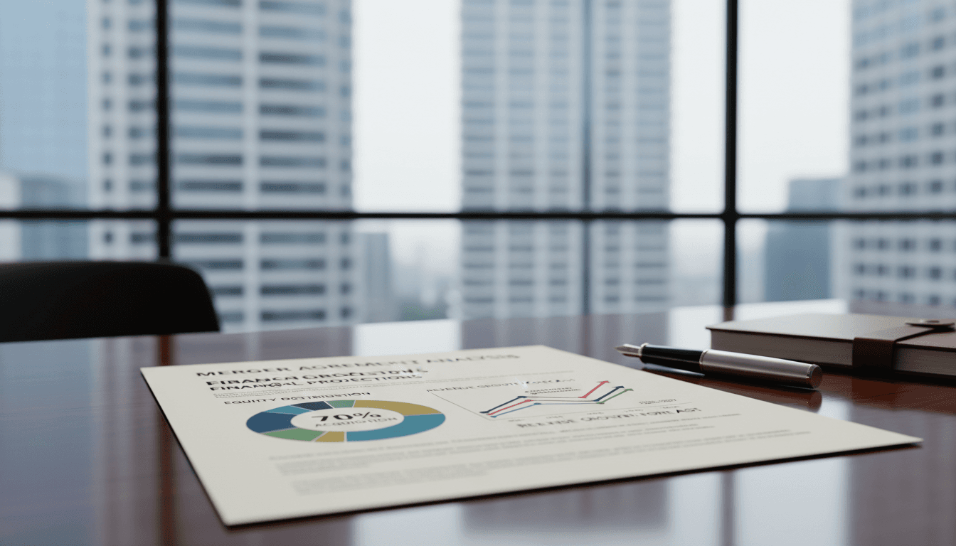 Annual report document with financial graphs on a desk