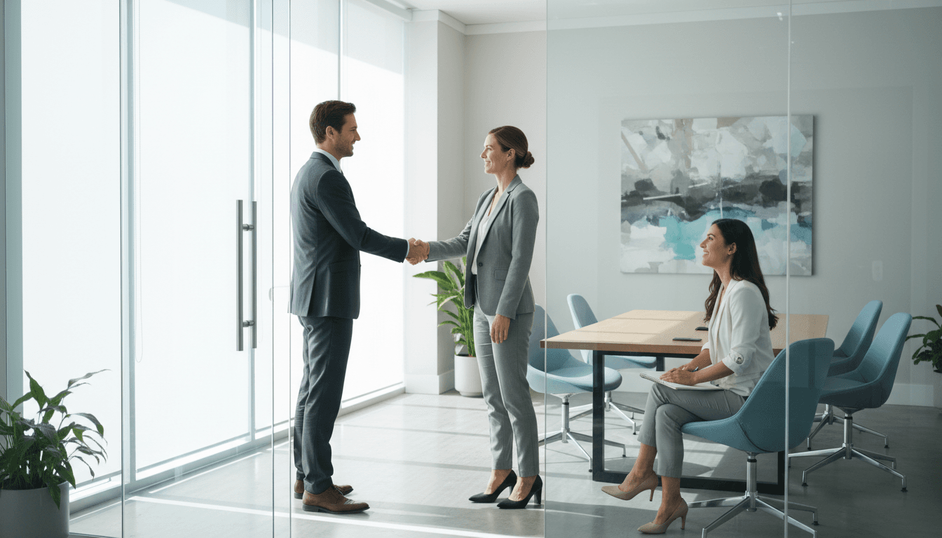 Professionals shaking hands after a mediation session